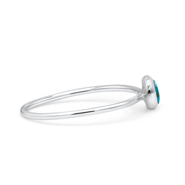Round Fashion Statement Petite Dainty Thumb Ring Simulated Turquoise Solid 925 Sterling Silver
